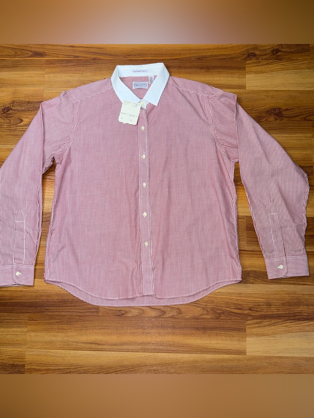 Button-Down Red Stripe Shirt with White Contrast Collar
